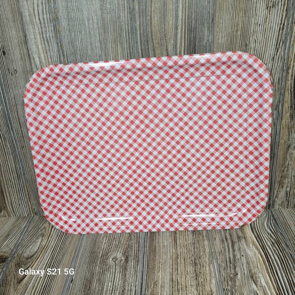 Vintage Gingham Check Tray, Red White Checked, Lap TV Tray, Country Decor - Picture 2 of 4
